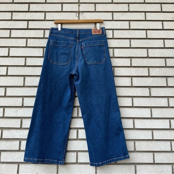 Levi’s Mile High Cropped Wide Leg Jeans Sun Devil Heat Dark Wash Button Fly - Picture 13 of 13